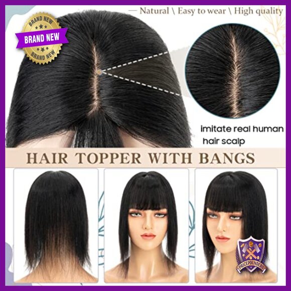 Silk Base Human Hair Topper with Bangs, 10 Inch, 130% Density Clip-In main image 4